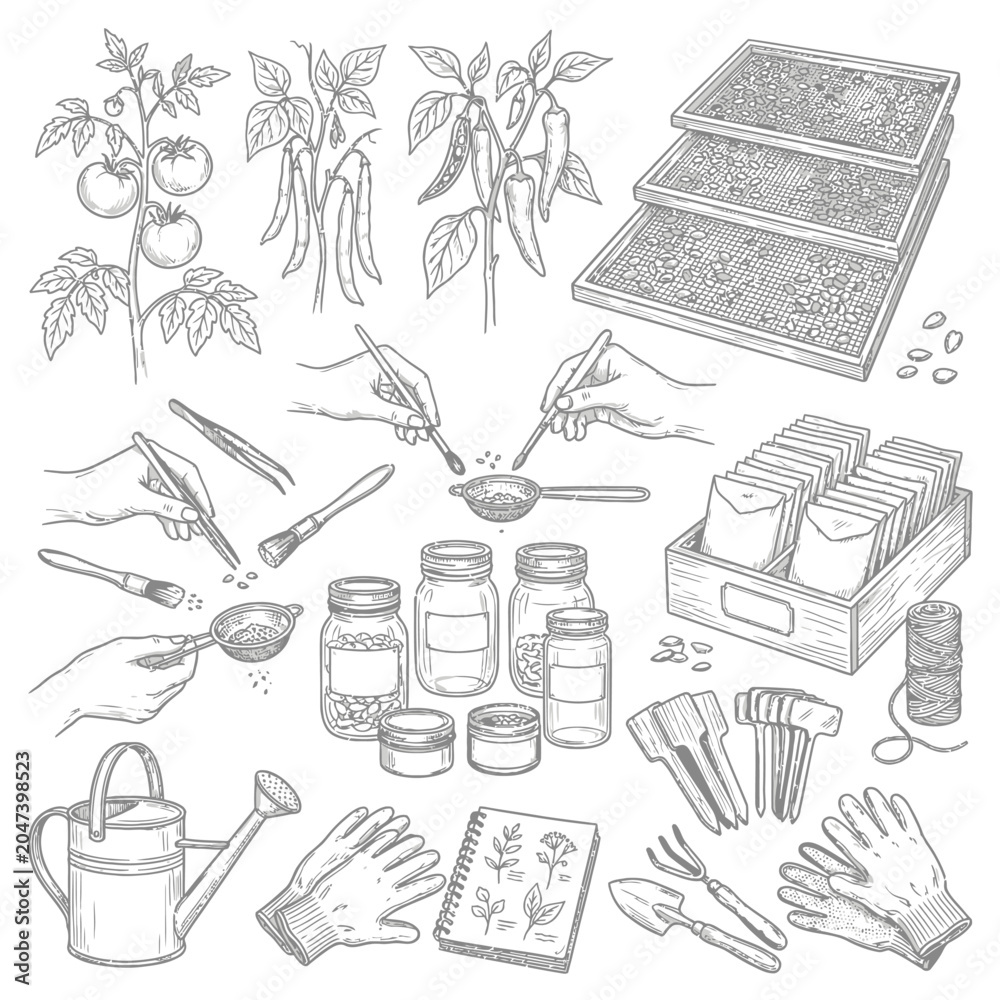 Obraz premium Gardening tools and supplies collection.