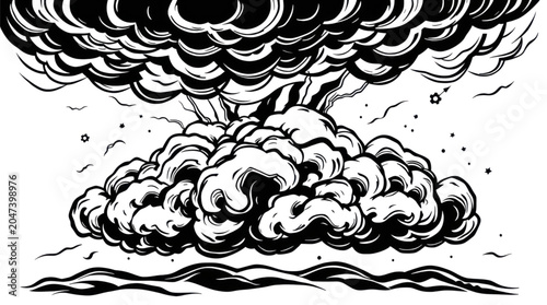 Bild auf Leinwand Ominous Stylized Cloud Formation Illustration in a Dark Mysterious Sky with Subt