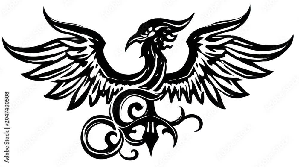 Fototapeta premium Phoenix Mythical Bird Line Art Illustration for Spiritual and Fantasy Design Projects