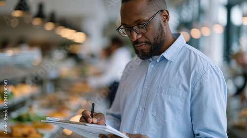 Behavioral economics researcher observing hospital cafeteria nudge policy redesign in action, solitary individual taking notes as patients select healthier default meal options
