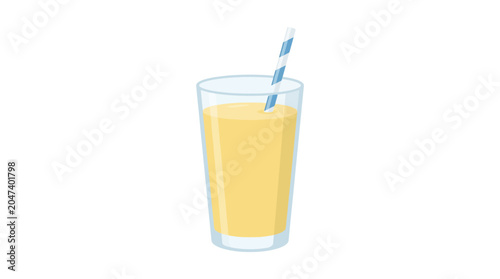 Refreshing Glass of Lemonade with Straw on White Background.