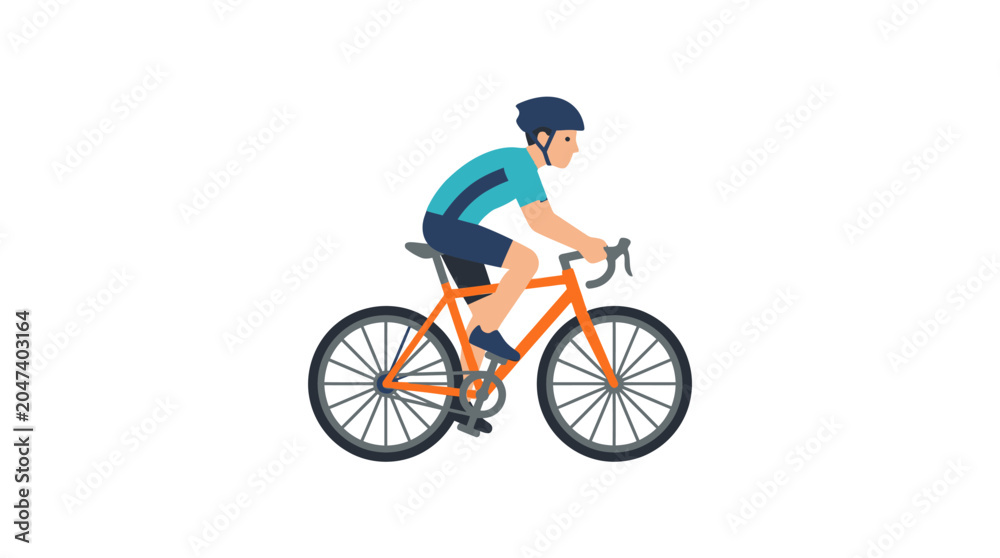 Naklejka premium Man Riding Orange Bicycle Outdoors.