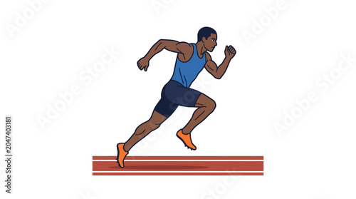 Fotografie Man Running on Red Track Fast.