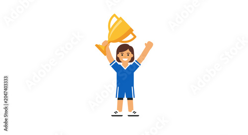 Konstfotografi Young Boy Holding Up Trophy High.