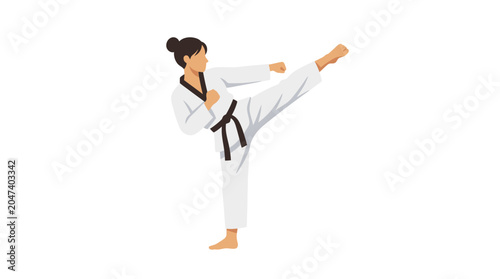 Tablou pe pânză Young woman in white karate uniform.
