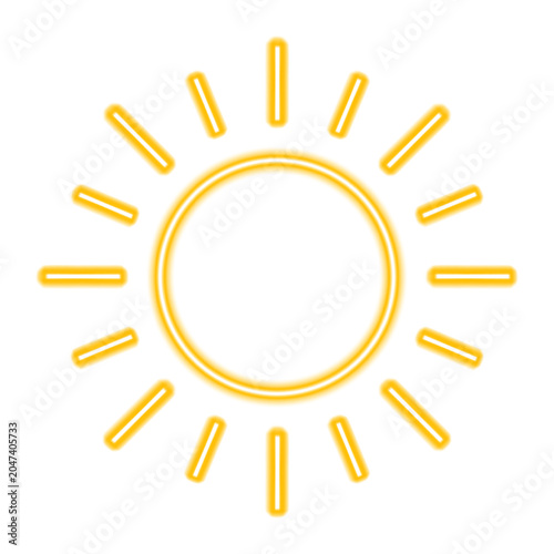 Slika na platnu Neon sun vector icon with glowing yellow light rays
