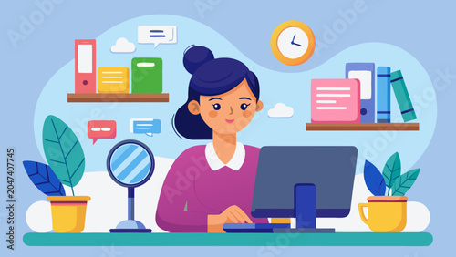Cuadro en lienzo Businesswoman, office worker, computer user, workspace, desk setup