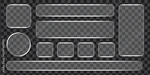 Set of rounded glass elements in different shapes in glassmorphism style. Liquid glass effect PNG. Glass panels with liquid glass effect. Liquid glass shapes collection for ui design and modern banner