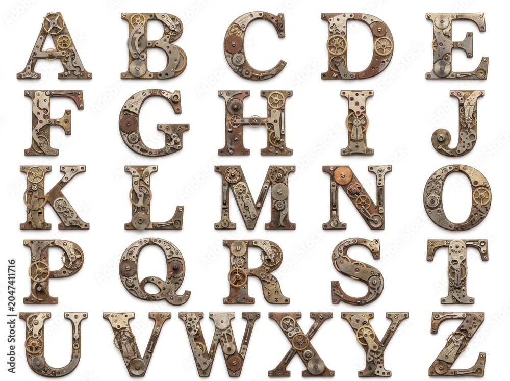Fototapeta premium Alphabet letters with floral patterns.