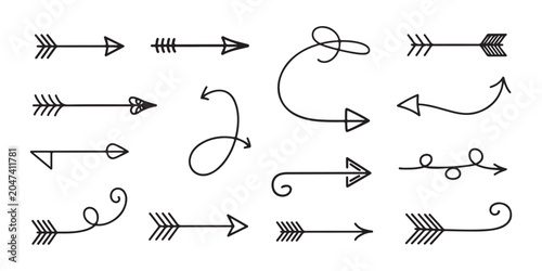 Bild auf Leinwand Decorative hand drawn arrow collection with tribal elements and swirls on transparent backdrop