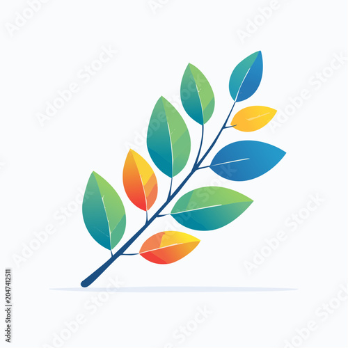 Stylized branch with colorful leaves on white background