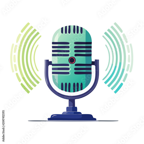 Vintage microphone with sound waves illustration