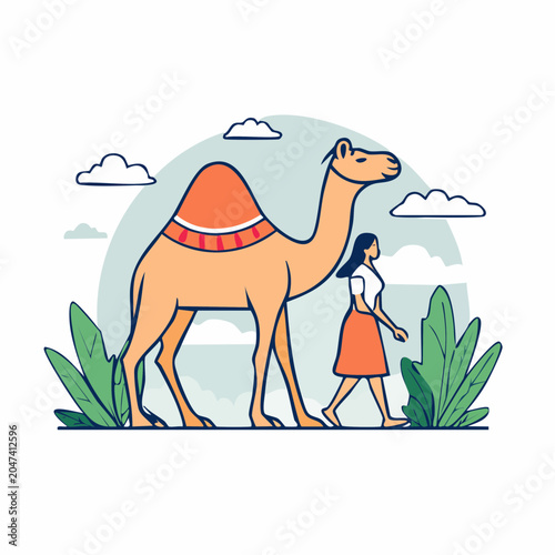 Woman Walking With Camel