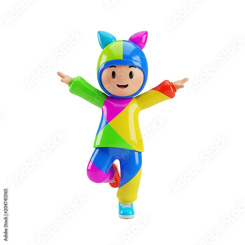 Colorful 3D Character Balancing Playfully