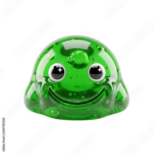 Happy Green Slime Character with Bubbles 3D Render