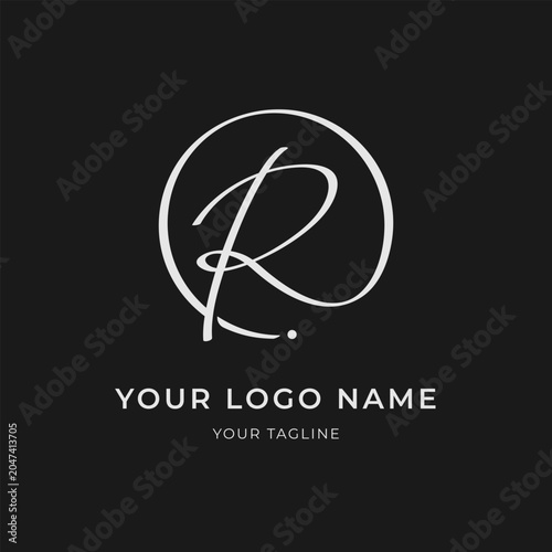 Letter R Minimalist Calligraphic Monogram Vector Monoline Style Template
