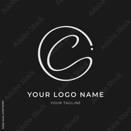 Letter C Minimalist Calligraphic Monogram Vector Monoline Style Template