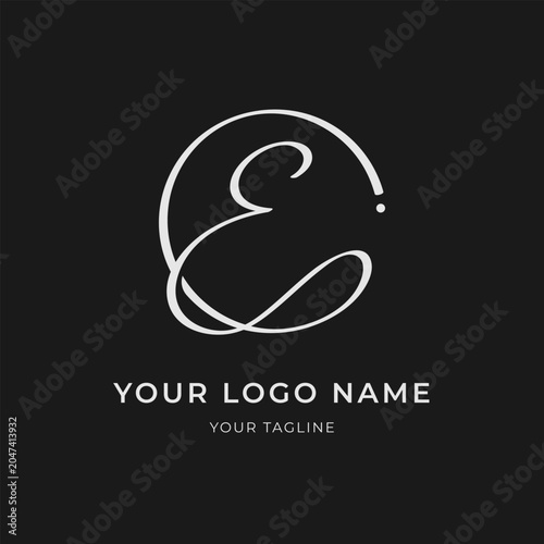 Letter E Minimalist Calligraphic Monogram Vector Monoline Style Template
