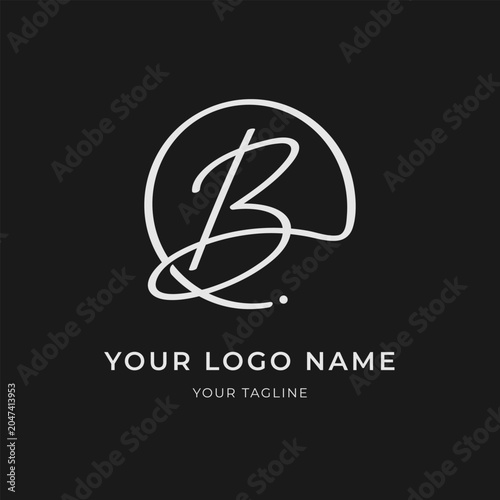 Letter B Minimalist Calligraphic Monogram Vector Monoline Style Template