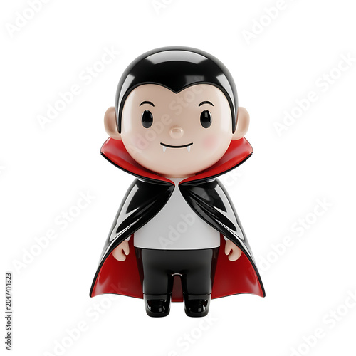 Cute Chibi Vampire Character with Fangs and Cape
