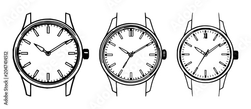 Glass watch set with black line art on white background featuring watch, timekeeping, minimalist with aesthetic and elegance