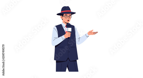 Cuadro en lienzo Male journalist holding a microphone and reporting news.