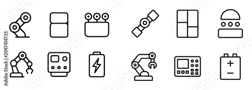 Factory automation icons with robot arm battery outline