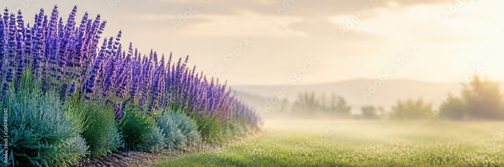Obraz premium Lavender Border in Bloom With Wide Copy Space