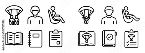 Education icons with parachute person seat outline