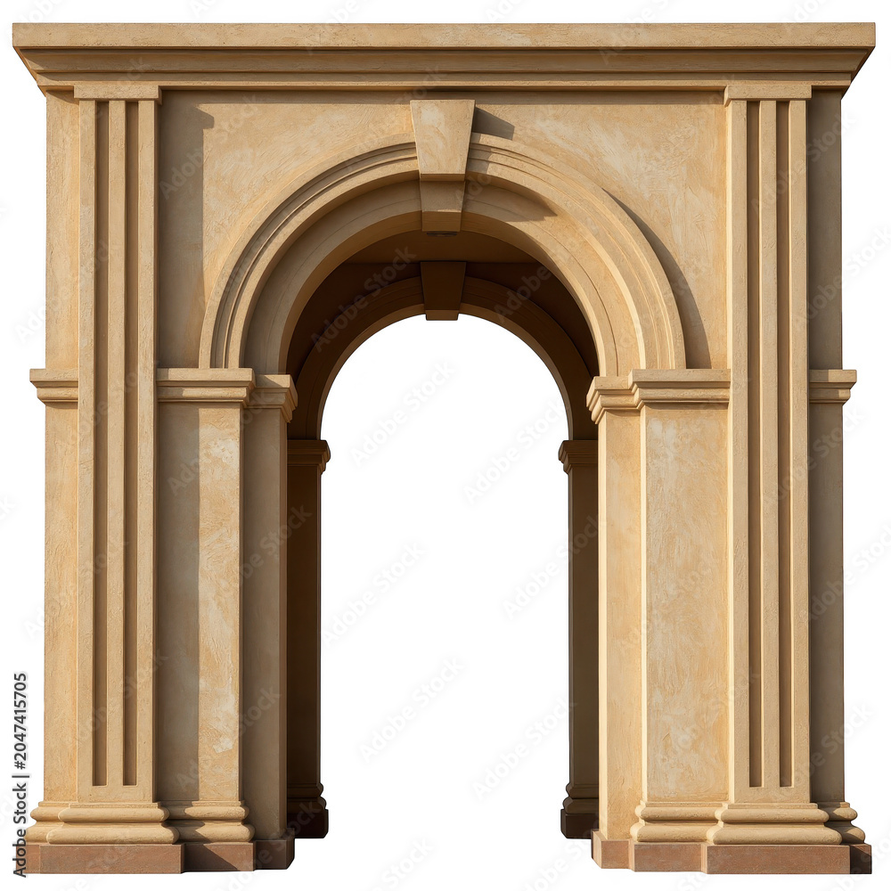 Fototapeta premium Beige Stone Archway with Columns Transparent Background