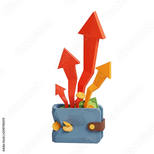 Financial Growth and Success Wallet with Rising Arrows and Money