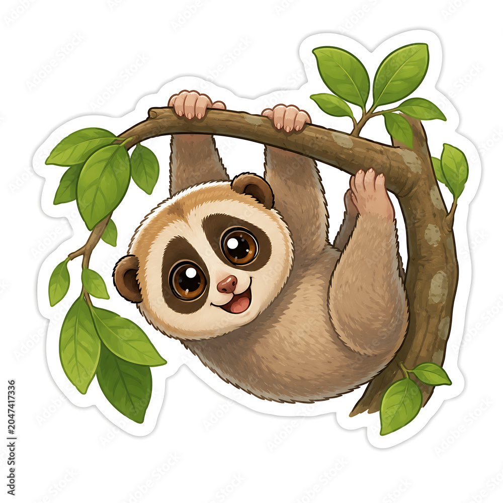 Fototapeta premium slow loris hanging with a cheerful face