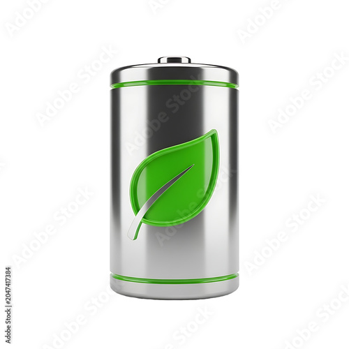 Eco friendly Battery with Green Leaf Symbol