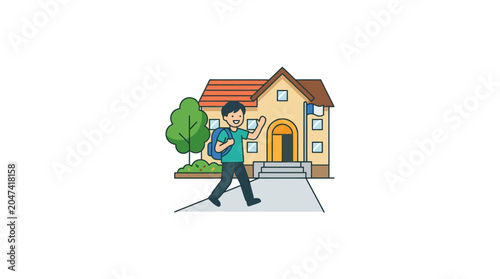 Konstfotografi Man walking on sidewalk with backpack.