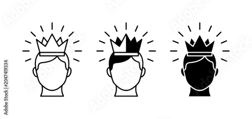 King Crown Icons, Royalty Head Symbols, Leadership Status Vector Set. Diverse Representation of Power and Authority. Minimalist Graphic Elements for Business and Success Concepts.