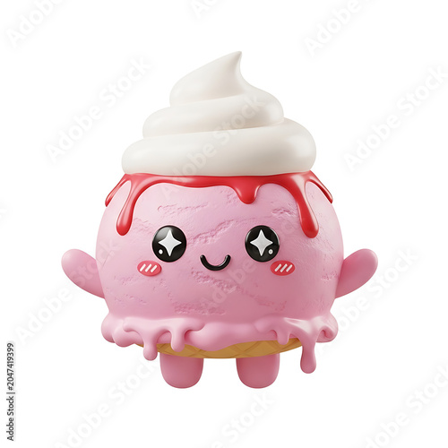 Cute Kawaii Ice Cream Character Toy with Strawberry and Cream