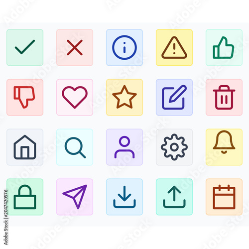 Collection of colorful flat design icons for user interface