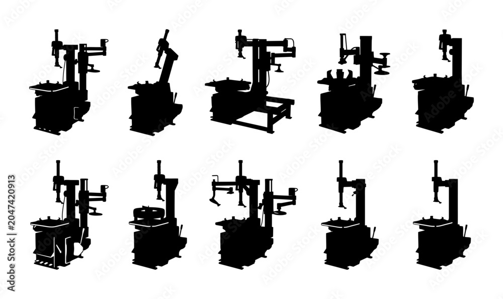 Obraz premium Robotic arm machine silhouettes for industrial automation