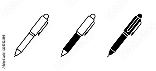 Obraz na plátně Set of Three Pen Icons, Ballpoint Writing Instruments, Black and White Line Art