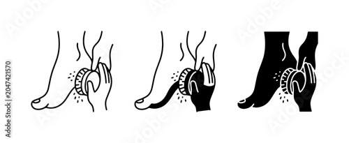 Vászonkép Foot Care Icons: Pumice Stone Scrubbing, Pedicure Steps, Healthy Skin Hygiene, V