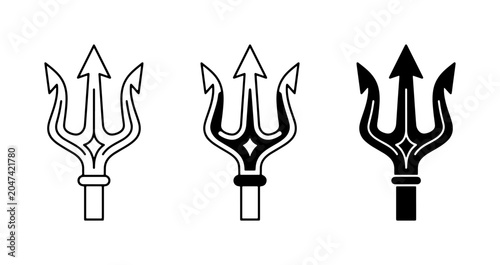 Three Vector Trident Icons, Poseidon's Symbol, Mythology Weapon, Ancient Greek God Symbol, Nautical Emblem, Sea Power, Vector Graphics Set