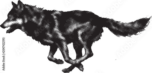 A Abstract Running wolf Silhouette in Halftone Dot Style 