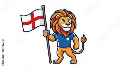 Fotografie Illustration of a proud lion mascot wearing a sports jersey and holding the flag