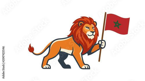Fotografía Majestic Lion Symbolizing Morocco's Spirit Holding the National Flag with Pride