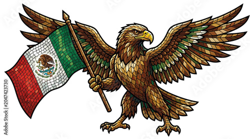 Quadro su tela Majestic eagle mascot proudly clutches the vibrant flag of Mexico, symbolizing n