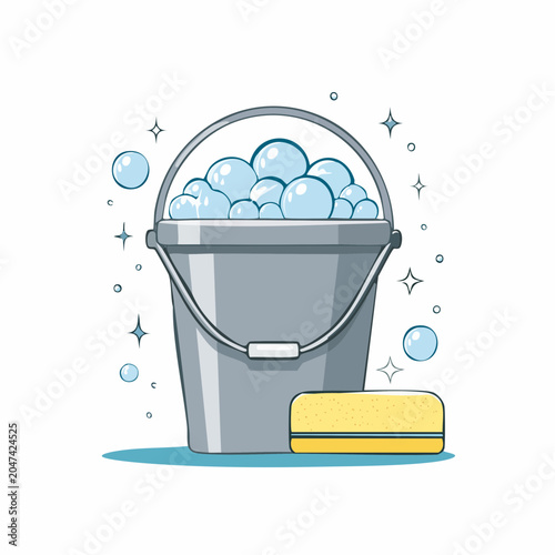 Bucket with Soap Suds and Sponge