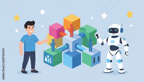Valokuva Human-robot collaboration showcasing innovation and teamwork in a digital age, s