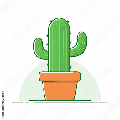 Flat design illustration of a green potted cactus