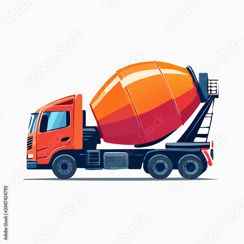 Illustration of a Red Cement Mixer Truck