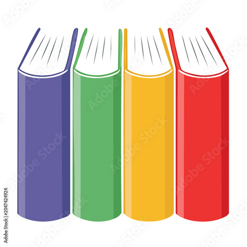 Row of colorful books on white background